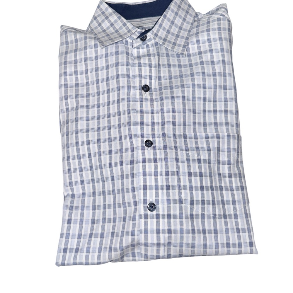 Tasso Elba Classic White and Blue Plaid Men's Button Up Shirt Size Small